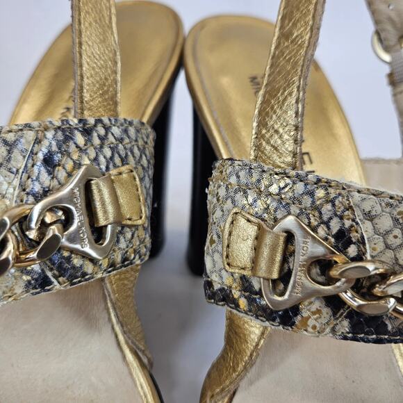 Michael Kors Sandal Women 7M Gold Snake Animal High Heel Chunky Boho Y2K 4.5"H - Picture 6 of 9